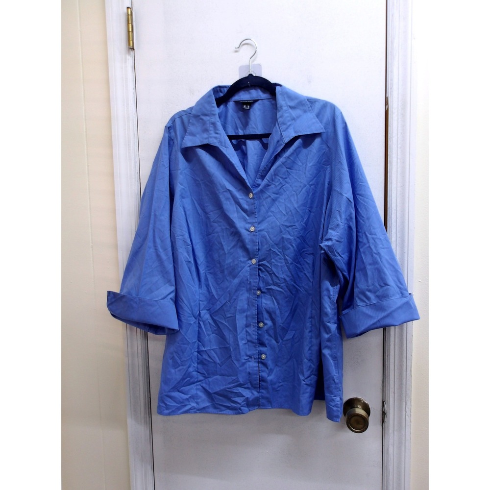 Lands End Womens Plus 26W Light Blue Herringbone Button Down Shirt / #26340